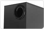 Powerful down-firing subwoofer with bass level adjustment